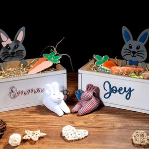 Caixa de coelho de Páscoa de madeira personalizada I Caixa de Páscoa de madeira, presentes de Páscoa, cesta de cesta de Páscoa, caixa de coelho de Páscoa, caça aos ovos