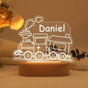 Custom Name Night Light, Personalized Train Night Light, Night Light with Unicorn/Rocket/Rainbow/Butterfly/Moon&Stars, Baby Shower Gift