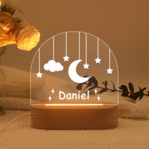 Personalized Moon and Star Nightlight, Custom Cloud Nightlight With Name, Nursery Decor, Baby Shower Gift, Baby Birthday Gift, Newborn Gift