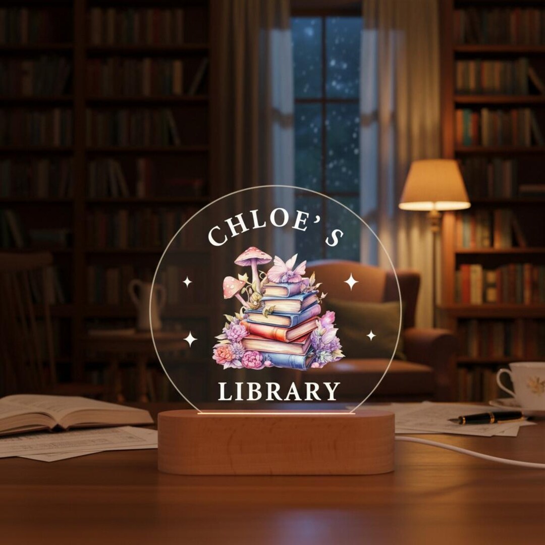 Personalized Library Sign Night Light, Custom Book Lover Gift, Home ...