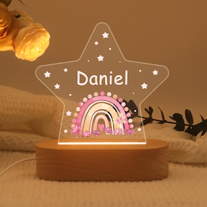 Custom Rainbow Night Light, Personalized Rainbow Star Light, Birthday Gift for Kid, Baby Shower Gift, Christmas Gift, Rainbow Nursery Lamp
