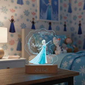 Custom Frozen Elsa Night Light with Name, Personalized Light for Girl, Disney Gift, Birthday Gift for Daughter, Christmas Gift for Baby Girl