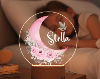 Custom Moon Night Light with Name, Personalized Night Light for Girl, Baby Girl Gift, Birthday Gift for Daughter, Christmas Gift for Her