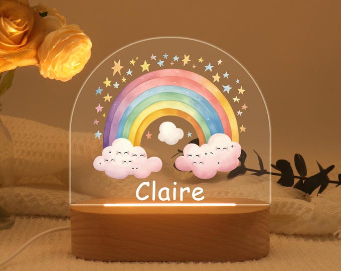 Personalized Rainbow Night Light, Custom Name Lamp, Cute Rainbow Nursery Lamp, Birthday Gift for Kids, Baby Shower Gift, Kids Bedroom Decor