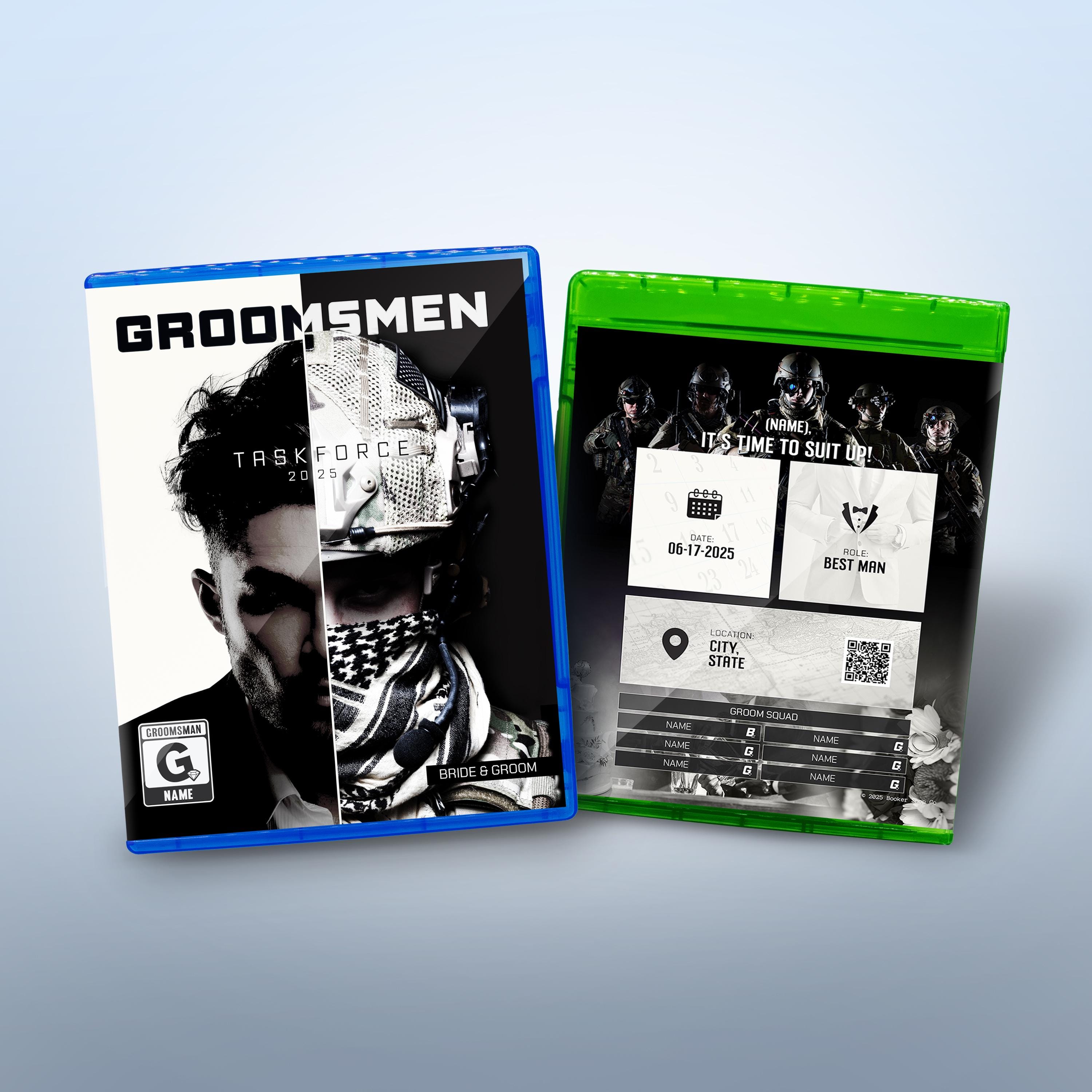 Custom Groomsman & Best Man Proposal Card - Groomsman Taskforce Video Game Case