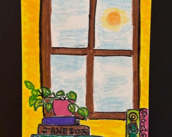 Acogedora obra de arte ACEO pintada a mano, original.