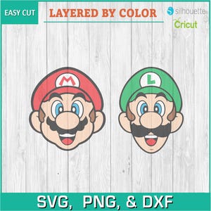 Mario Bro, Luigi, Mario, Gry wideo - Sylwetki do pobrania cyfrowego, SVG, PNG, Cricut, Sylwetka, Plik do cięcia, Plik wektorowy do natychmiastowego pobrania