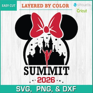 Arquivo de corte Summit 2026 Minnie Bow Cheer – SVG | PNG | DXF - Download instantâneo