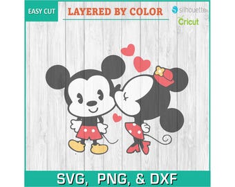 Mickey, Minnie, Dia dos Namorados - Silhuetas Digital Download, SVG, PNG, DXF, Cricut, Silhouette Cut File, Vector Instant Download