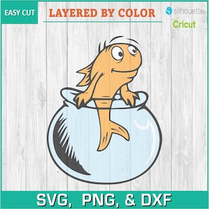 Dr. Seuss, Fish in Bowl, Read Across America - Descarga digital de siluetas, SVG, PNG, Cricut, archivo de corte de silueta, descarga instantánea de vectores