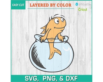 Dr Seuss, Fish in Bowl, Read Across America - Silhouettes Digital Download, SVG, PNG, Cricut, Silhouette Cut File, Vector Instant Download