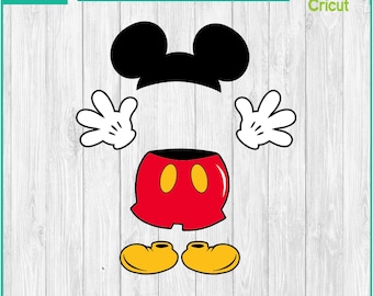 Conjunto de ropa de Mickey, orejas de Mickey - Descarga digital de siluetas, SVG, PNG, DXF, Cricut, archivo de corte de silueta, descarga instantánea de vectores