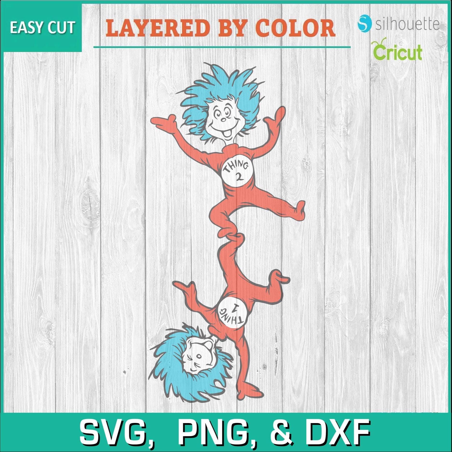 Dr Seuss, Cat in the Hat, Horton, Thing 1. thing 2- Silhouettes Digital Download, SVG, PNG, Cricut, Silhouette Cut File, Instant Download