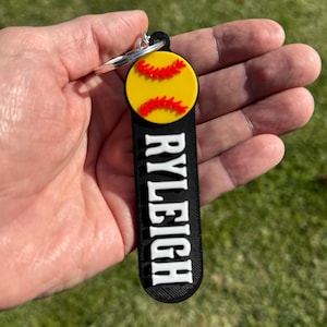 Softball Personalized Keychain / Keyring / Bag Tag / Name Tag - 3D Printed