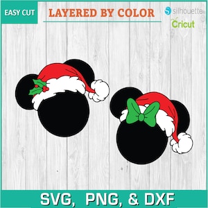 Minnie Christmas, Mickey Christmas, Xmas Hats  - Silhouettes Digital Download, SVG, PNG, DXF, Cricut, Silhouette Files, Vector Download