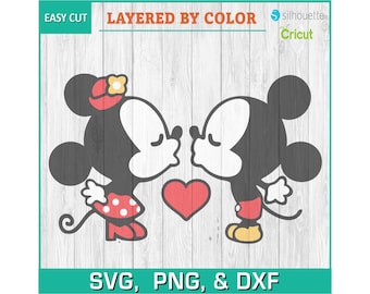 Mickey, Minnie, Dia dos Namorados - Silhuetas Digital Download, SVG, PNG, DXF, Cricut, Silhouette Cut File, Vector Instant Download