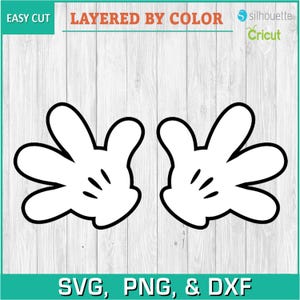 mains gants, Mickey, deux gants - téléchargement numérique silhouettes, SVG, PNG, DXF, Cricut, fichier de coupe Silhouette, téléchargement immédiat de vecteur