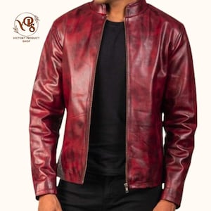 Men&#39;s Leather Jacket,  Motorcycle Leather Jackets, Red Leather Jackets 3XL, Men&#39;s Genuine Leather Coat, Gift For Him