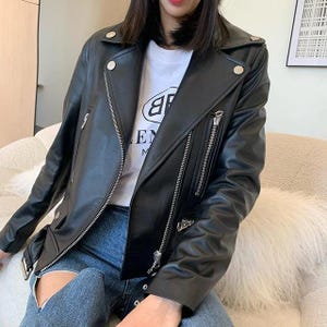 Damen Lederjacke - Echtes Schaffell Vintage Ledermantel - Stilvolles Moto Design - Moderne Freizeitkleidung - Geschenk für Sie
