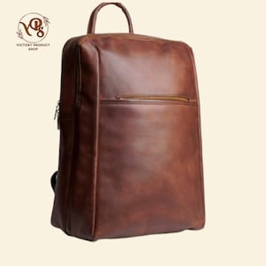 Mochila de cuero marrón hecha a mano: minimalista, duradera y versátil para uso diario