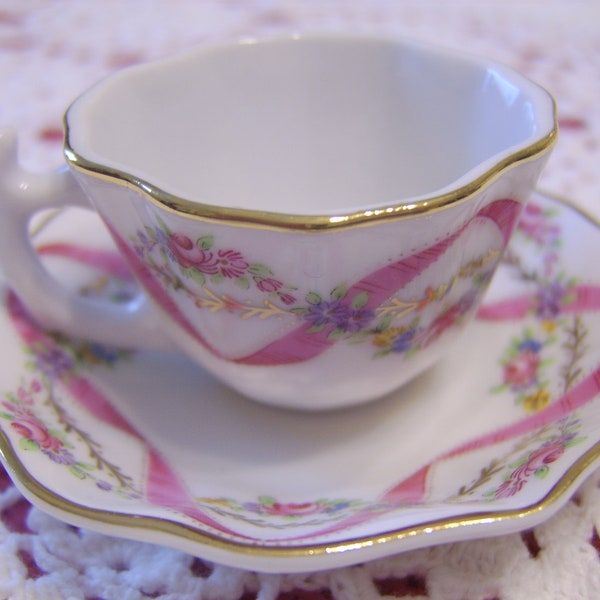 Miniature China Ribbon Cup and Saucer