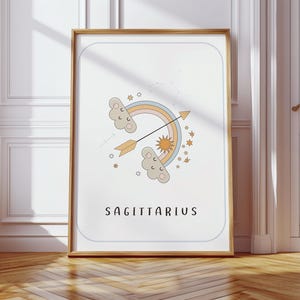 Arte de pared con el signo del zodíaco Sagitario / Arte para habitaciones infantiles y de niños / Impresión digital de astrología