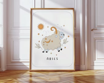 Aries Zodiac Sign Wall Art | Nursery & Kids' Room Art | Astrology Digital Print