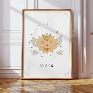 Arte de pared con el signo del zodíaco Virgo / Arte para habitaciones infantiles y de niños / Impresión digital de astrología