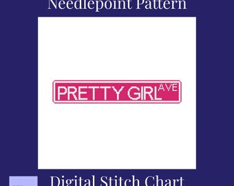 Pretty Girl Ave Needlepoint Pattern: Beginner DIY Project (PDF Pattern)