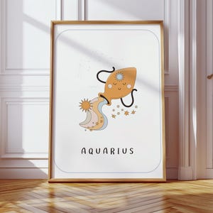 Arte de pared con el signo del zodíaco Acuario / Arte para habitaciones infantiles y de niños / Impresión digital de astrología