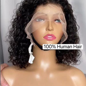 Curly Bob Wig Human Hair Wig for Black Women Glueless Lace Frontal 12 inches