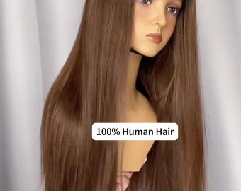 Ombre Brown Silk Straight Lace Front Human Hair Wigs Brazilian Remy Hair Glueless HD Lace Frontal Wig For Women 24 inches