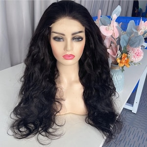 Natural Black Body Wave Lace Front Human Hair Wigs Brazilian Remy Hair Transparent HD Lace Frontal Wig For Women Glueless Pre Plucked Wigs