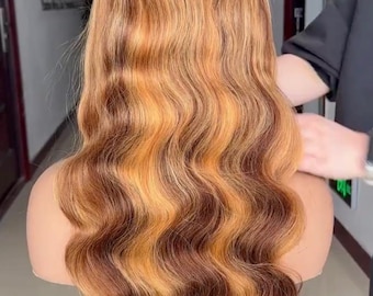 Highlights Human Hair Wig, Brazilian Human Hair Wig, Ash Blonde Brown, 13x4 Inch Frontal Lace, Body Waves, Human Hair Wig