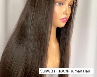 Black Silk Straight Lace Front Human Hair Wigs 24 inches Brazilian Remy Raw Hair Glueless Transparent HD Lace Frontal Wig For Women 24"