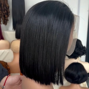 Black Human Hair Lace Front Wig For Black Women Natural Black Wig Real Hair Short Bob Wig Frontal Lace Straight Side Part Wig 12 inches