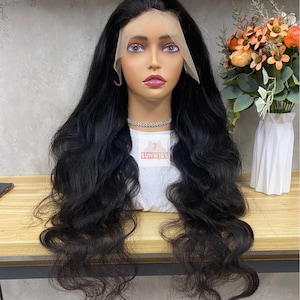 Natural Black Body Wave Lace Front Wig: Brazilian Remy Human Hair