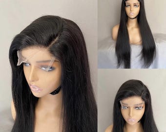 Natural Black Silk Straight Lace Front Human Hair Wigs Brazilian Remy Hair Glueless Transparent HD Lace Frontal Wig For Women