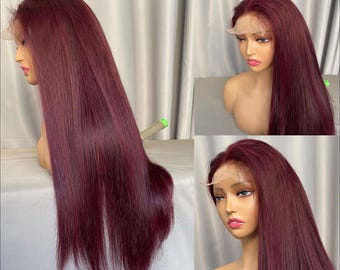 Dark Burgundy 99J Human Hair Wig – Straight 13x4 HD Lace Frontal Wig