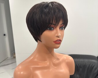 Totally Glueless Dark Brown Fringe Bob Human Hair Wig, 100% Raw Hair, Hand-Tied, Natural, Breathable