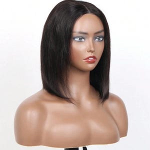 Black Human Hair Lace Front Wig For Black Women Natural Black Wig Real Hair Short Bob Wig Frontal Lace Straight Side Part Wig 12 inches