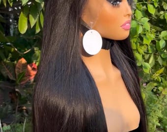 Vietnam Straight Wig 30", Black Human Hair Lace Front Wig, Luxury Natural Wig, Glueless Style, Black Straight Wig 30"