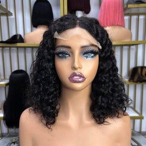 Water Curly Bob Wig Human Hair Wig for Black Women Glueless 14 inches Bob Wig