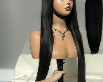 Vietnam Straight Wig 32", Black Human Hair Lace Front Wig, Luxury Natural Wig, Glueless Style, Black Straight Wig 32"