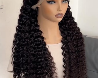 Black Curly Human Hair Wig Deep Curly Lace Front Wig 13x4 Lace Frontal 32 inches