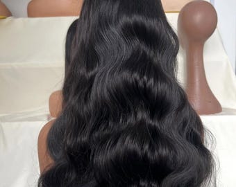 Natural Black Body Wave Lace Front Human Hair Wigs Brazilian Remy Hair Transparent Lace Frontal Wig For Women Glueless Pre Plucked Wigs 24"