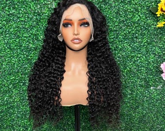 Long Curly Human Hair Wig: Deep Wave Lace Front - 30 inch