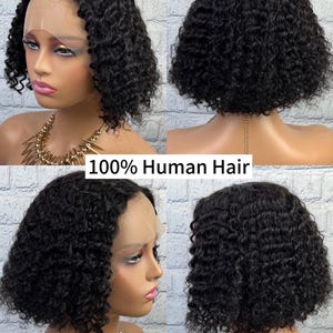 Curly Bob Wig 100% Human Hair Wig for Women Lace Frontal Bob Wig 12inch