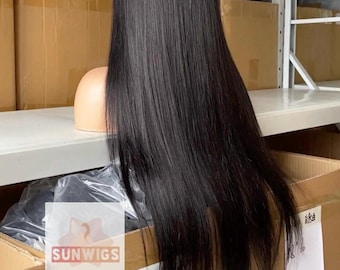 Natural Black Silk Straight Lace Front Human Hair Wigs Brazilian Remy Hair Glueless Transparent HD Lace Frontal Wig For Women