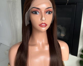 Brown Silk Straight Lace Front Human Hair Wigs Brazilian Remy Hair Glueless Transparent HD Lace Frontal Wig For Women 20inches